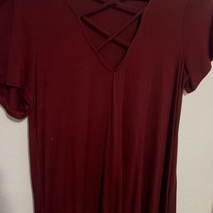 marron cross v-neck shirt